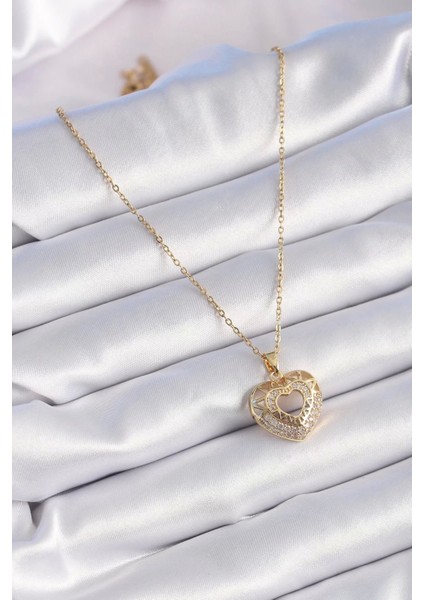 Populermarketim - 316L Çelik Gold Renk Zirkon Taşlı Kalp Model Vintage Kadın Kolye fiyatları