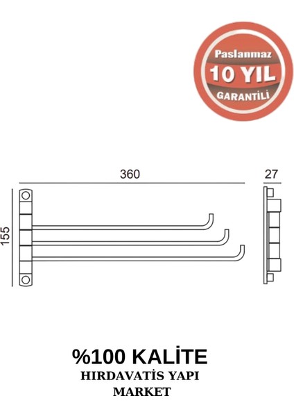 Paslanmaz Pirinç Mercan 3’lü Döner Havluluk fiyatları