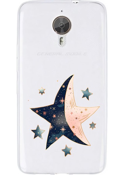 General Mobile Gm5 Plus Uyumlu Ay ve Yıldızlar Desenli Silikon Kılıf