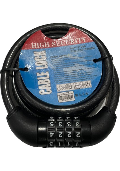 Bisiklet Şifreli Kilit 12 mm 100 cm Siyah ( Ayarlanabilir Şifre ) fiyatları