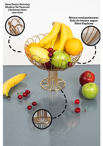 Papatya Gold Dizayn Metal Meyvelik Dekoratif Sunumluk
