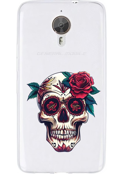 General Mobile Gm5 Plus Uyumlu Güllü Kafatası Desenli Silikon Kılıf