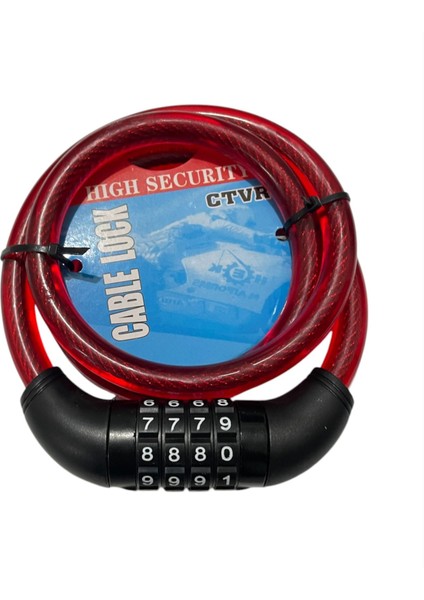 Bisiklet Şifreli Kilit 12 mm 100 cm Kırmızı ( Ayarlanabilir Şifre )