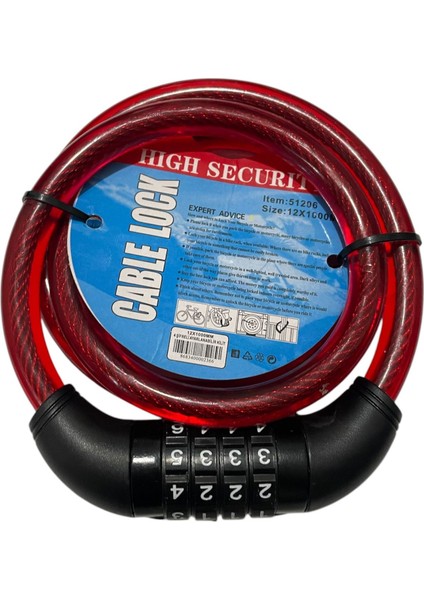 Bisiklet Şifreli Kilit 12 mm 100 cm Kırmızı ( Ayarlanabilir Şifre ) fiyatları