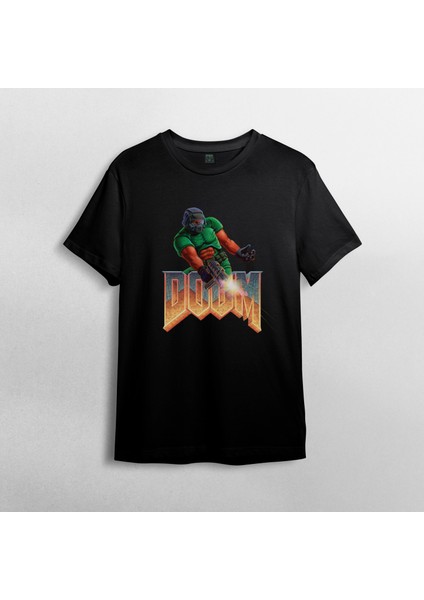 Doom Retro Gaming Pamuklu Bisiklet Yaka T-Shirt Model 1