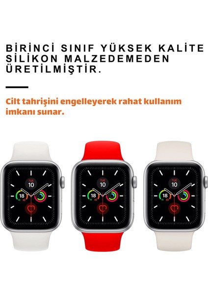 Üçlü Set | Apple Watch 3 4 5 6 7 8 9 Se 38-40-41 mm ve Series 10 (42 Mm) Uyumlu Silikon Kordon Seti