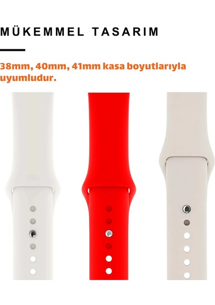 Üçlü Set | Apple Watch 3 4 5 6 7 8 9 Se 38-40-41 mm ve Series 10 (42 Mm) Uyumlu Silikon Kordon Seti