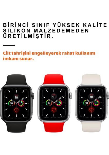 Üçlü Set | Apple Watch 3 4 5 6 7 8 9 Se 38-40-41 mm ve Series 10 (42 Mm) Uyumlu Silikon Kordon Seti