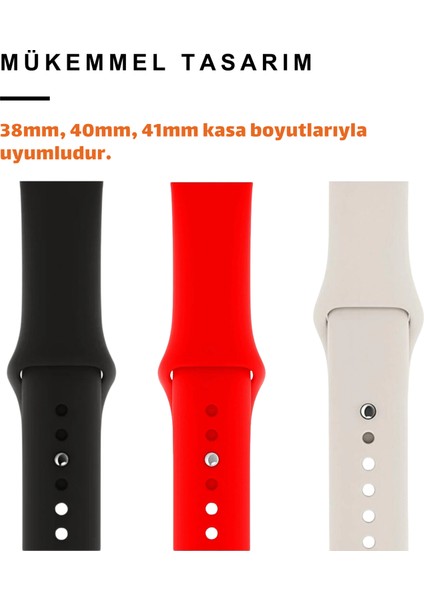 Üçlü Set | Apple Watch 3 4 5 6 7 8 9 Se 38-40-41 mm ve Series 10 (42 Mm) Uyumlu Silikon Kordon Seti