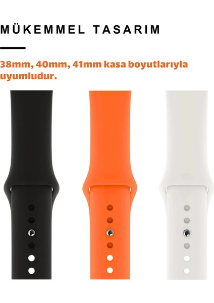 Üçlü Set | Apple Watch 3 4 5 6 7 8 9 Se 38-40-41 mm ve Series 10 (42 Mm) Uyumlu Silikon Kordon Seti