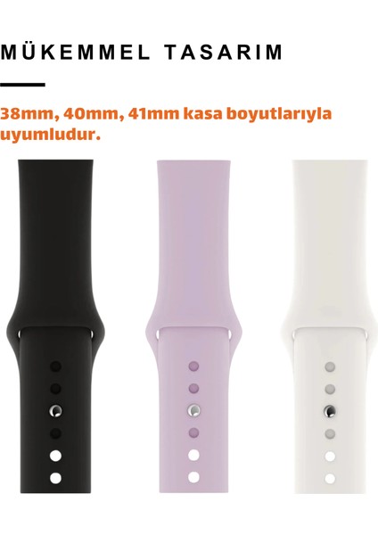 Üçlü Set | Apple Watch 3 4 5 6 7 8 9 Se 38-40-41 mm ve Series 10 (42 Mm) Uyumlu Silikon Kordon Seti