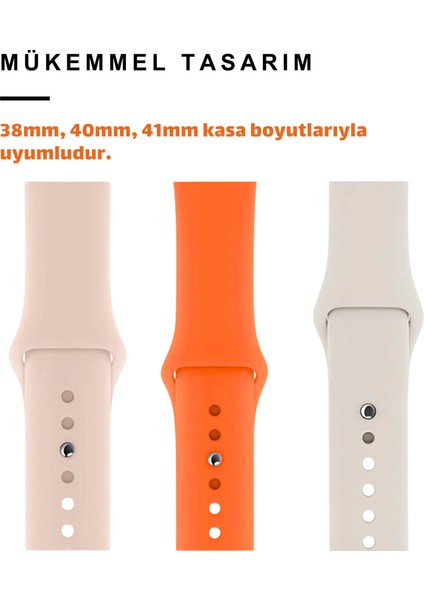 Üçlü Set | Apple Watch 3 4 5 6 7 8 9 Se 38-40-41 mm ve Series 10 (42 Mm) Uyumlu Silikon Kordon Seti