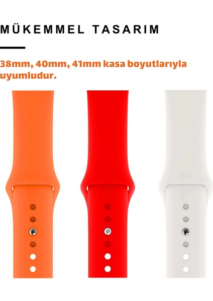 Üçlü Set | Apple Watch 3 4 5 6 7 8 9 Se 38-40-41 mm ve Series 10 (42 Mm) Uyumlu Silikon Kordon Seti