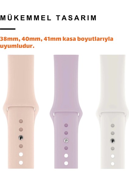 Üçlü Set | Apple Watch 3 4 5 6 7 8 9 Se 38-40-41 mm ve Series 10 (42 Mm) Uyumlu Silikon Kordon Seti