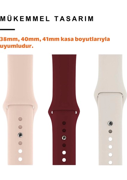 Üçlü Set | Apple Watch 3 4 5 6 7 8 9 Se 38-40-41 mm ve Series 10 (42 Mm) Uyumlu Silikon Kordon Seti