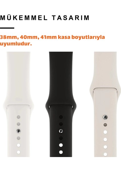 Üçlü Set | Apple Watch 3 4 5 6 7 8 9 Se 38-40-41 mm ve Series 10 (42 Mm) Uyumlu Silikon Kordon Seti