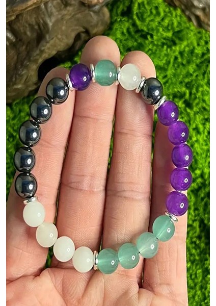 Sertifikalı Doğal Taş Erkek Öğrenci Başarı Bilekliği 8 mm ( Hematit - Ametist - Aventurin - Ay Taşı ) modelleri