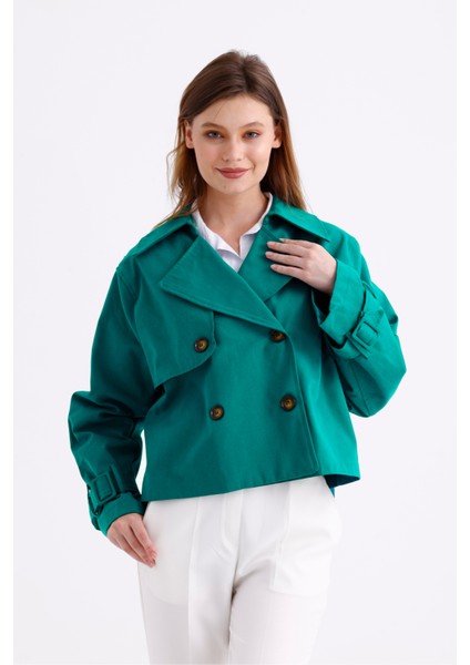 %100 Pamuk Gabardin Astarlı Oversize Geniş Kalıp Kadın Crop Kısa Trençkot 1122 fiyatları