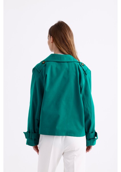 %100 Pamuk Gabardin Astarlı Oversize Geniş Kalıp Kadın Crop Kısa Trençkot 1122 modelleri