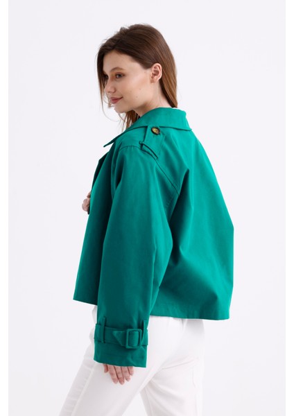 %100 Pamuk Gabardin Astarlı Oversize Geniş Kalıp Kadın Crop Kısa Trençkot 1122 fırsatları