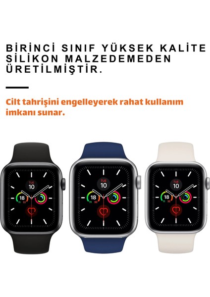 Üçlü Set | Apple Watch 3 4 5 6 7 8 9 Se 38-40-41 mm ve Series 10 (42 Mm) Uyumlu Silikon Kordon Seti