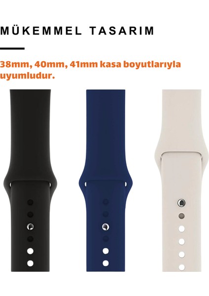 Üçlü Set | Apple Watch 3 4 5 6 7 8 9 Se 38-40-41 mm ve Series 10 (42 Mm) Uyumlu Silikon Kordon Seti