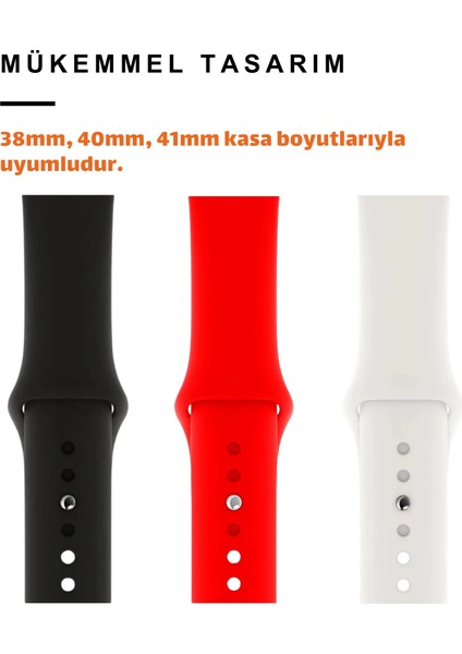 Üçlü Set | Apple Watch 3 4 5 6 7 8 9 Se 38-40-41 mm ve Series 10 (42 Mm) Uyumlu Silikon Kordon Seti