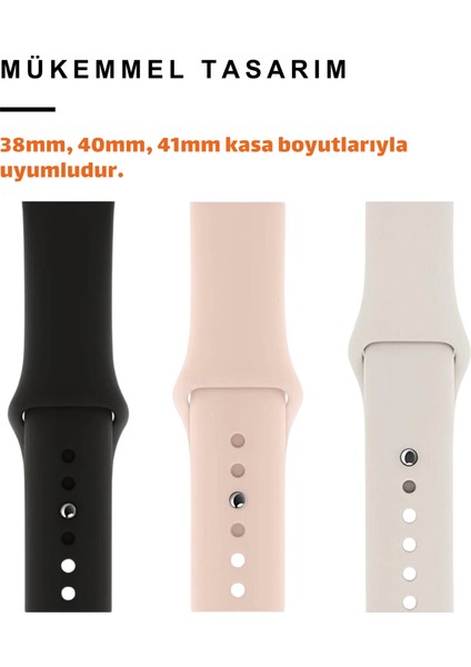Üçlü Set | Apple Watch 3 4 5 6 7 8 9 Se 38-40-41 mm ve Series 10 (42 Mm) Uyumlu Silikon Kordon Seti