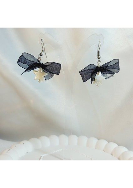 Kurdele Detaylı Aesthetic Soft Vibes Vintage Coquette Y2K Star Yıldız Inci Küpe