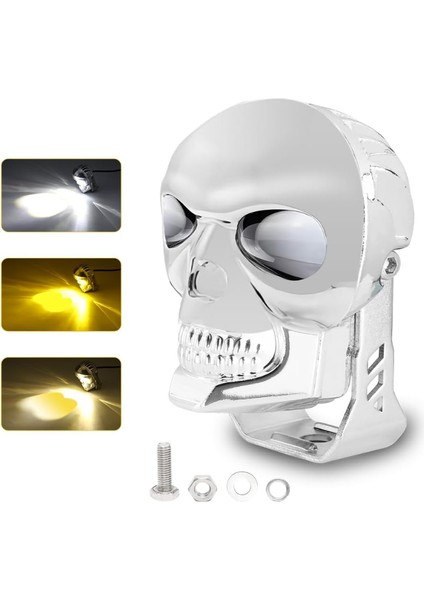 Motosiklet LED Sis Lambası Skull 3 Modlu Silver