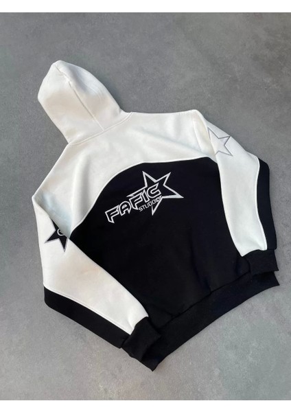 Parçalı Nakış Işlemelı Kapşonlu Sweatshirt - Beyaz