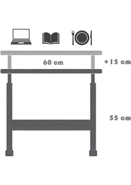 Metal Ayaklı Tekerlekli Yükseklik Ayarlı Laptop Sehpası Çalışma Masası 60X40