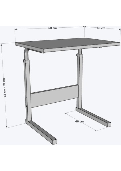 Metal Ayaklı Tekerlekli Yükseklik Ayarlı Laptop Sehpası Çalışma Masası 60X40