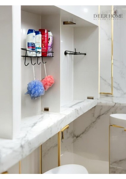 Paslanmaz Siyah Kendinden Yapışkanlı Banyo Düzenleyici Şampuan Duş Jeli Banyo Lif Askılı Raf