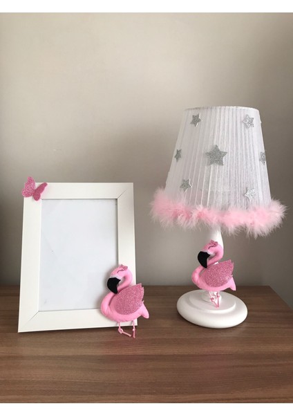 Bebek Çocuk Odası Abajur ve Çerçeve Filamingo Pembe
