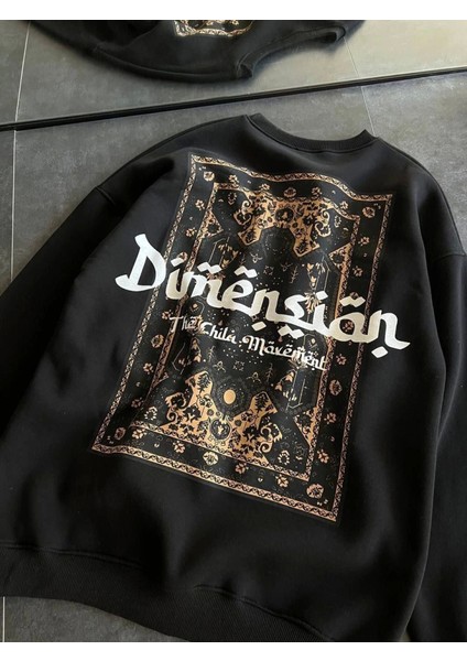 Üç Iplik Penye Bisiklet Yaka Baskılı Sweatshirt - Siyah