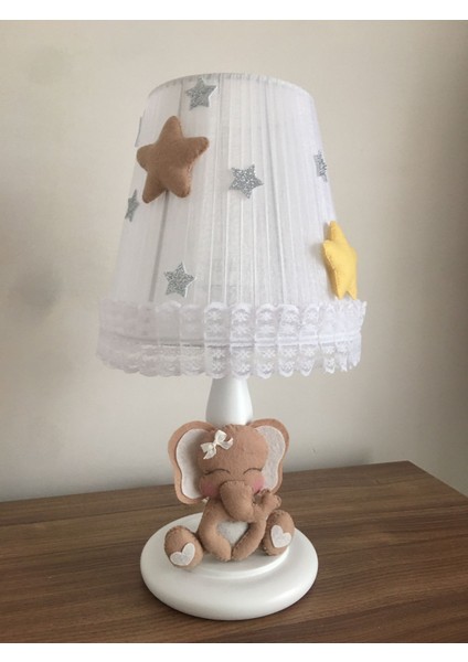 Bebek Çocuk Odası Abajur Kahve Fil Sarı Kahve Yıldızlı