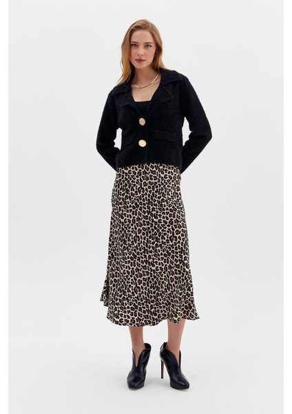Leopar Desenli Midi Boy Saten Etek