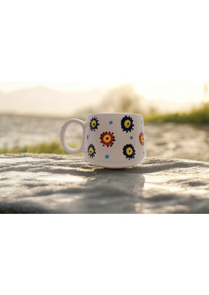 Seramik Nazar Boncuklu Kupa Bardak Kahve Kupası