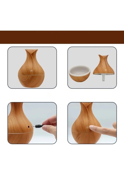 Kahverengi Vazo Ultrasonik Hava Nemlendirici ve Aroma Difüzörü - 7 Renk Işıklı | 200 ml modelleri