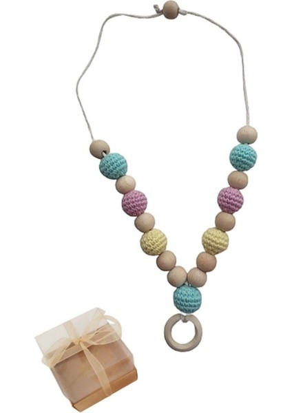 Ahşap Emzirme Kolyesi Amigurumi Anne Bebek Emzirme Kolyesi Sarı Yesil Pembe Kolye