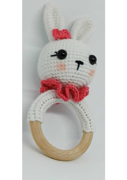 Amigurumi Handmade Örgü Süslü Tavşan Çıngırak Beyaz