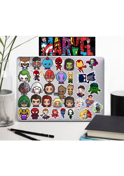 Chibi kahramanlar Sticker Telefon Laptop Notebook Tablet Defter Matara Stiker Etiket