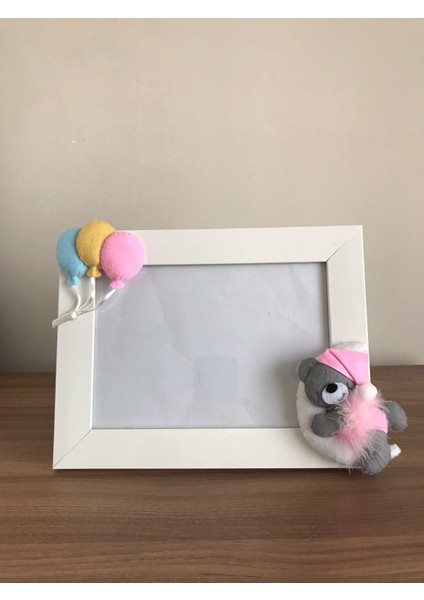Bebek Çocuk Odası Çerçeve Ay Ayıcık Gri Sarı Mavi Balonlu