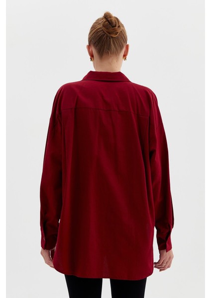 Gizli Düğmeli Yandan Yırtmaçlı Oversize Gömlek