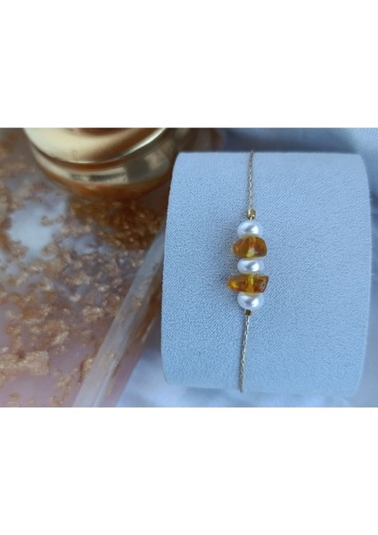 Altın Kaplama Gerçek Kehribar Mini Gold Detaylı Tasarım Bileklik Kahve S fiyatları