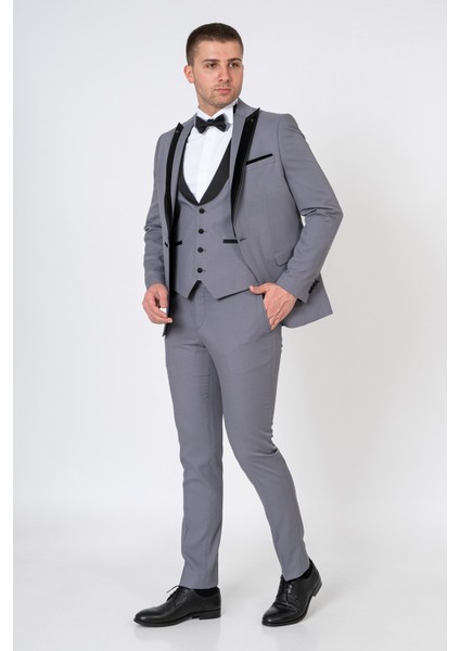 White Stone Pécs Slim Fit D101 Damatlık Takım Elbise Gri