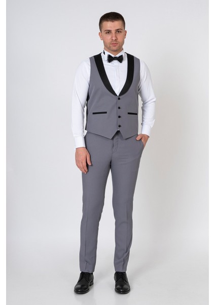 White Stone Pécs Slim Fit D101 Damatlık Takım Elbise Gri