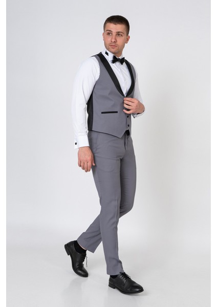 White Stone Pécs Slim Fit D101 Damatlık Takım Elbise Gri