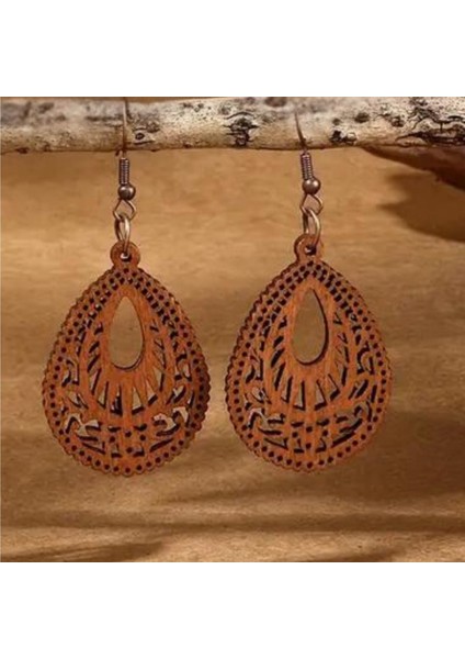 Oyma Retro Tarz Ahşap Küpe/model:4